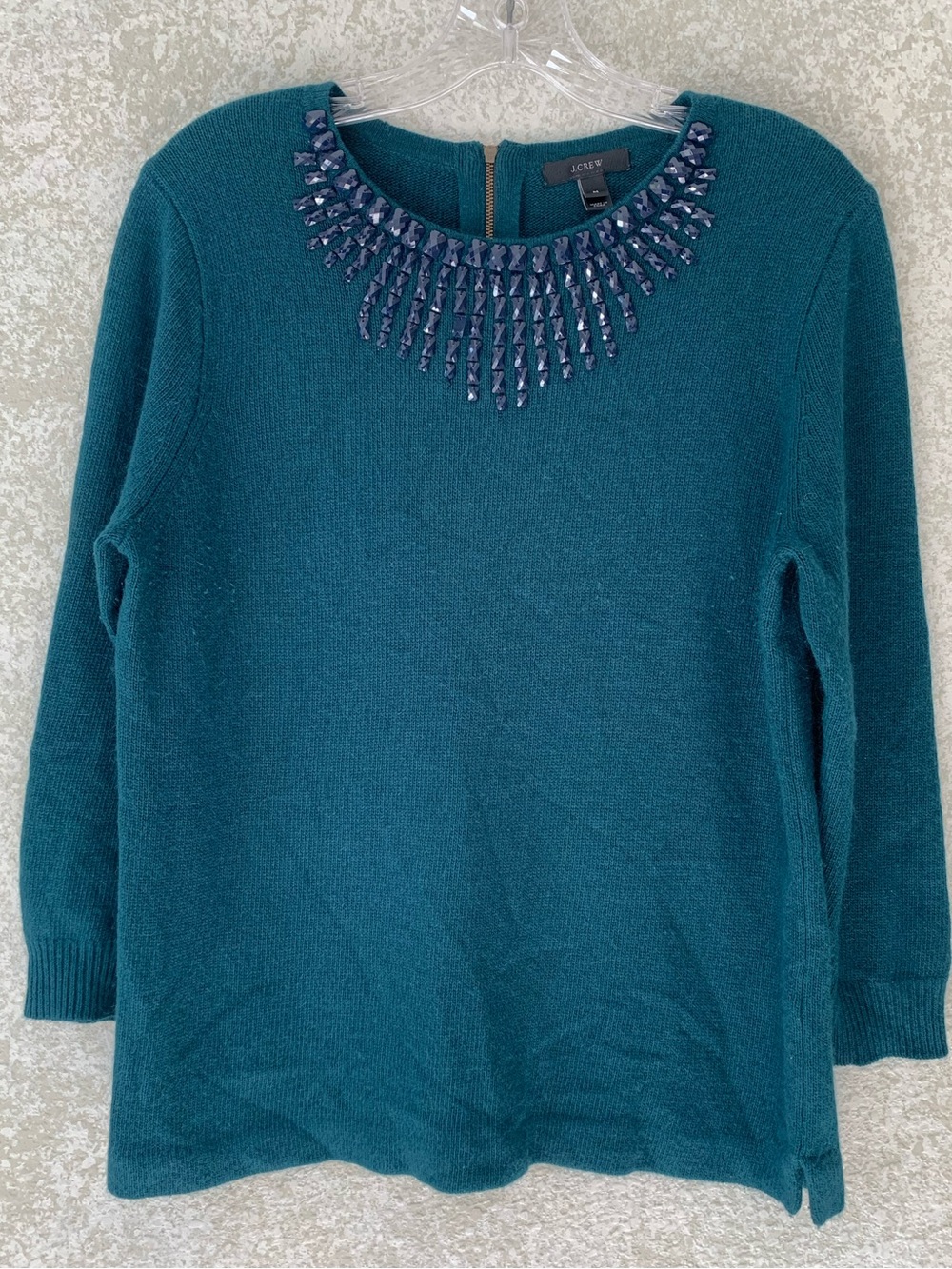 J. Crew Teal Beaded Crewneck Sweater